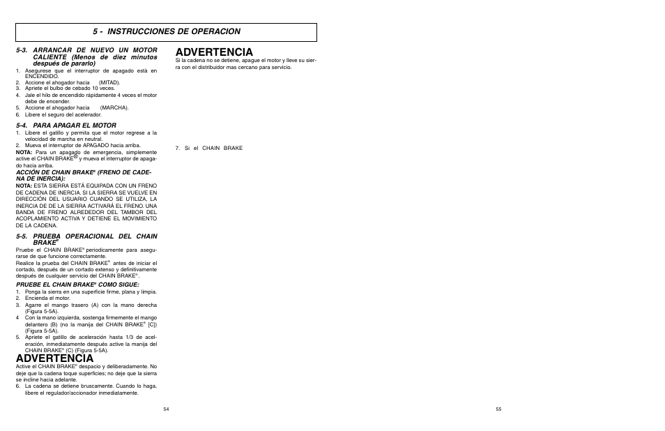 Advertencia, 5 - instrucciones de operacion | McCulloch TM502 User Manual | Page 55 / 64