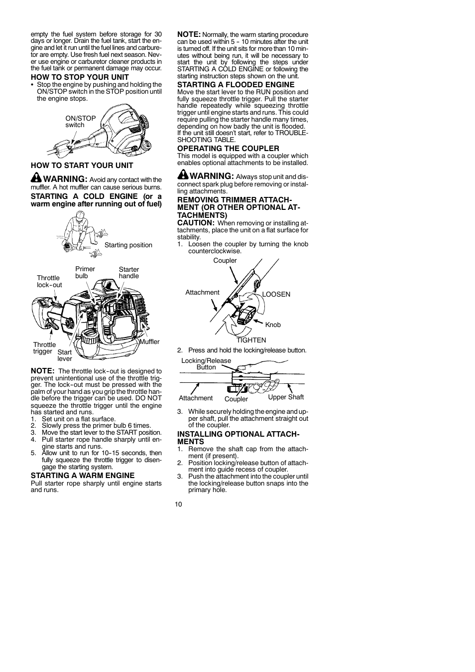 Warning | McCulloch Cabrio 115249726 User Manual | Page 10 / 21