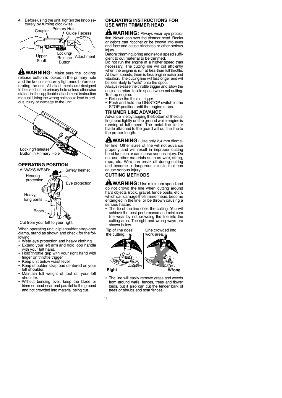 Warning | McCulloch Cabrio 115249726 User Manual | Page 11 / 21