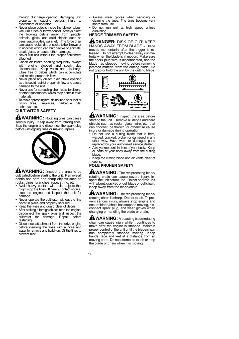 Warning, Danger | McCulloch Cabrio 115249726 User Manual | Page 14 / 21