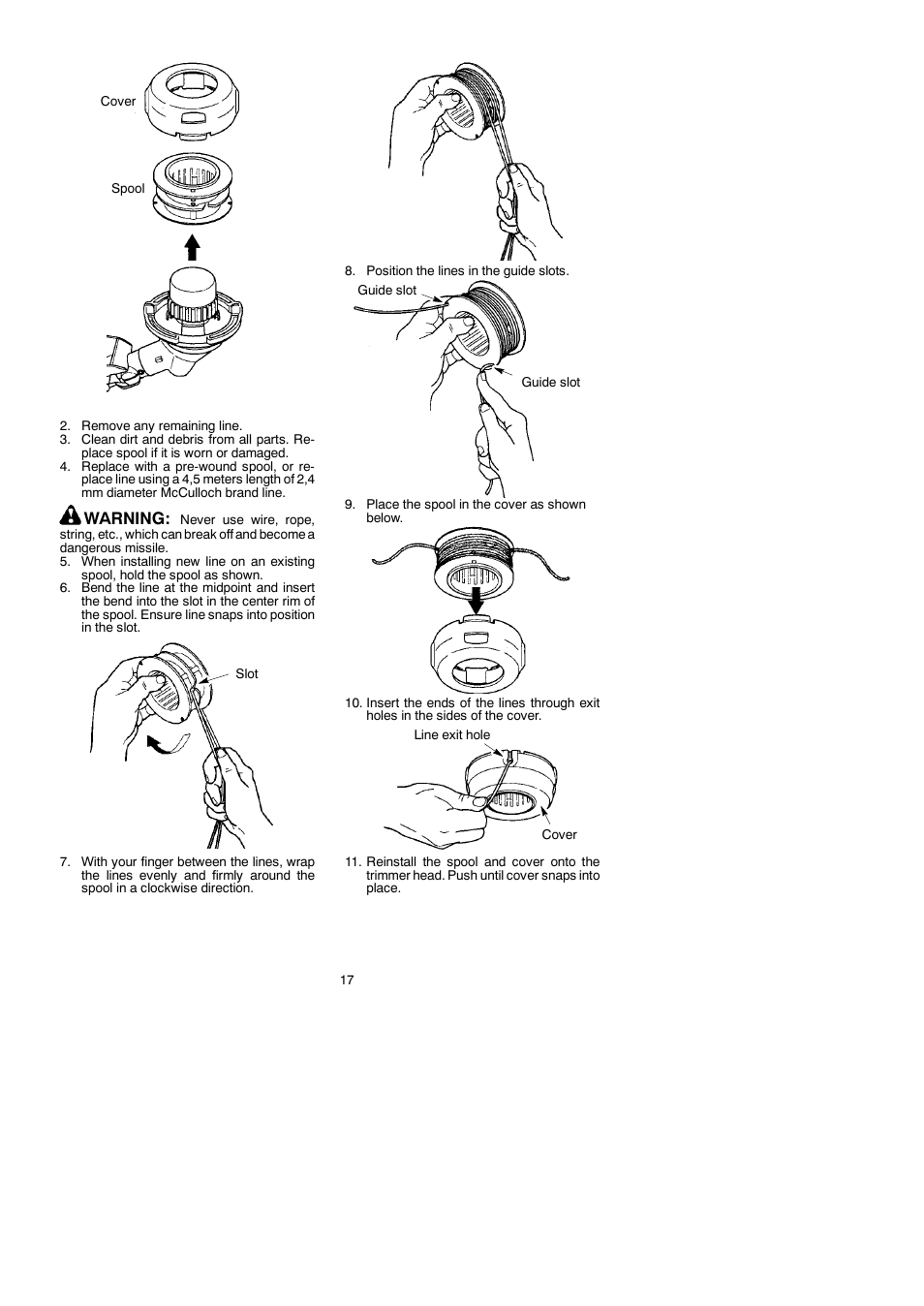 Warning | McCulloch Cabrio 115249726 User Manual | Page 17 / 21