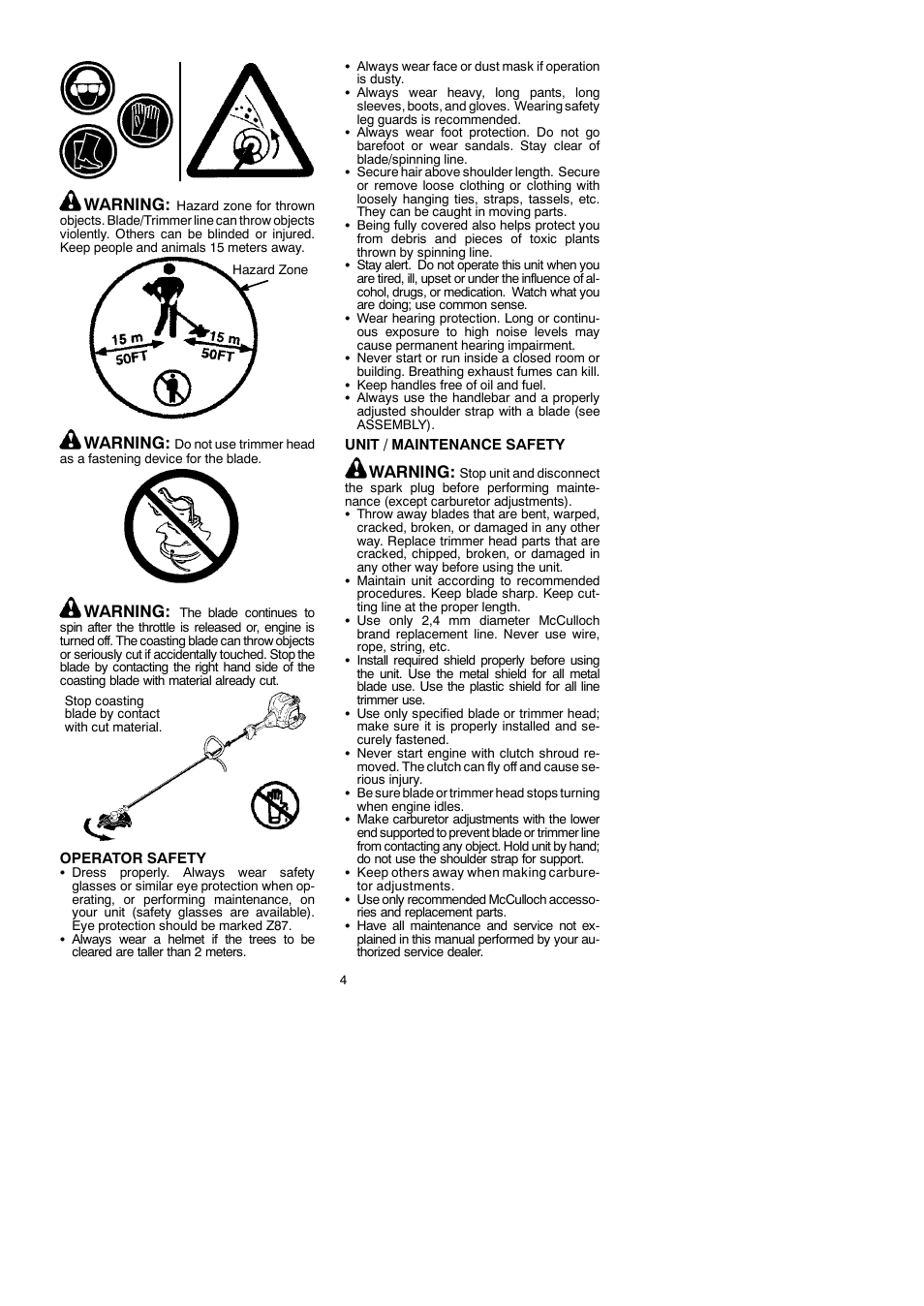 Warning | McCulloch Cabrio 115249726 User Manual | Page 4 / 21