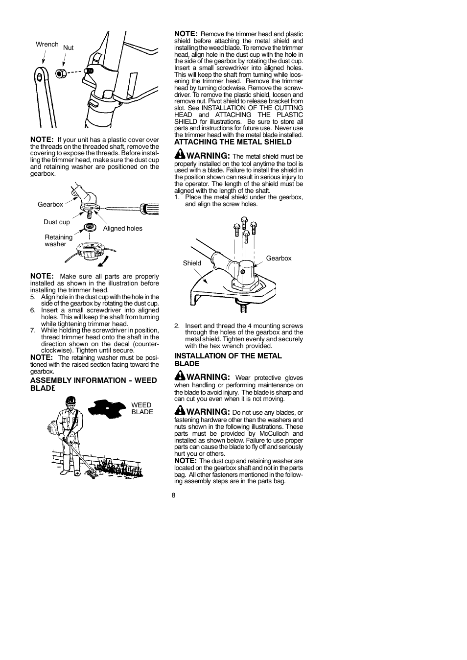 Warning | McCulloch Cabrio 115249726 User Manual | Page 8 / 21