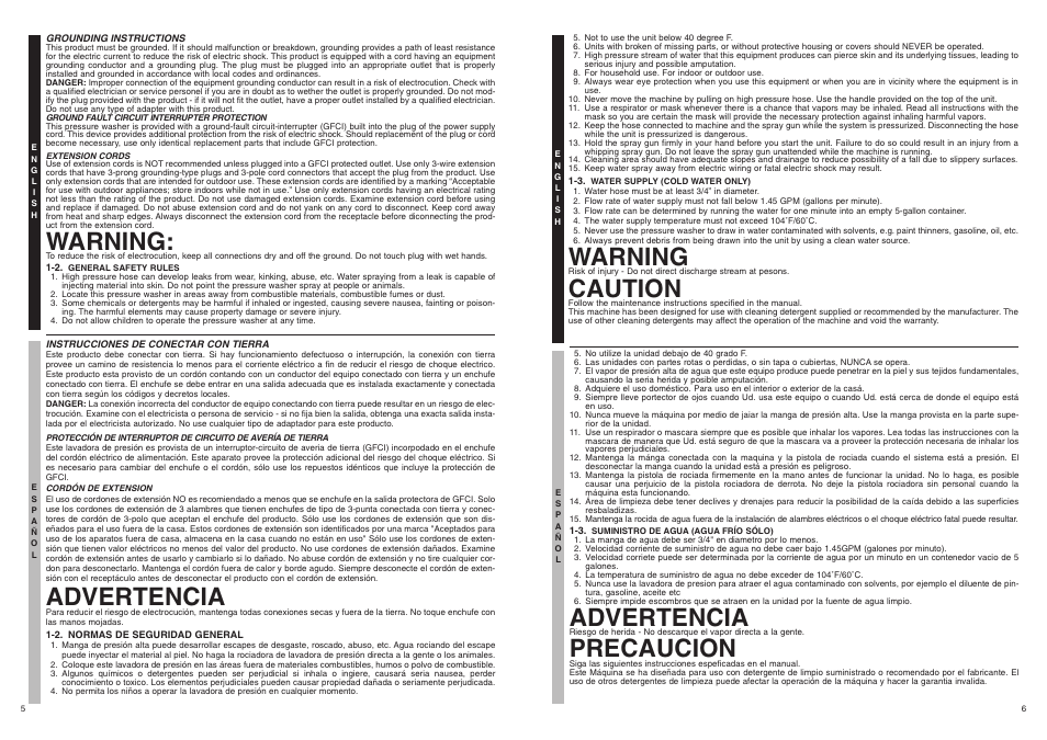 Warning, Advertencia, Caution | Precaucion | McCulloch 7096-H18A01 User Manual | Page 4 / 7