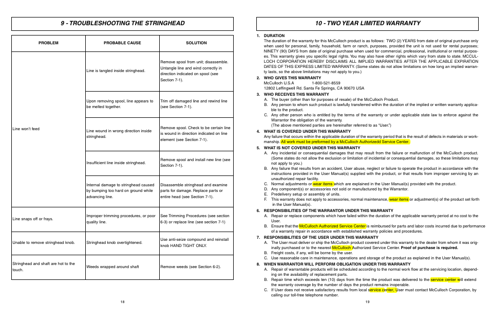 McCulloch MCT3362VB User Manual | Page 10 / 10