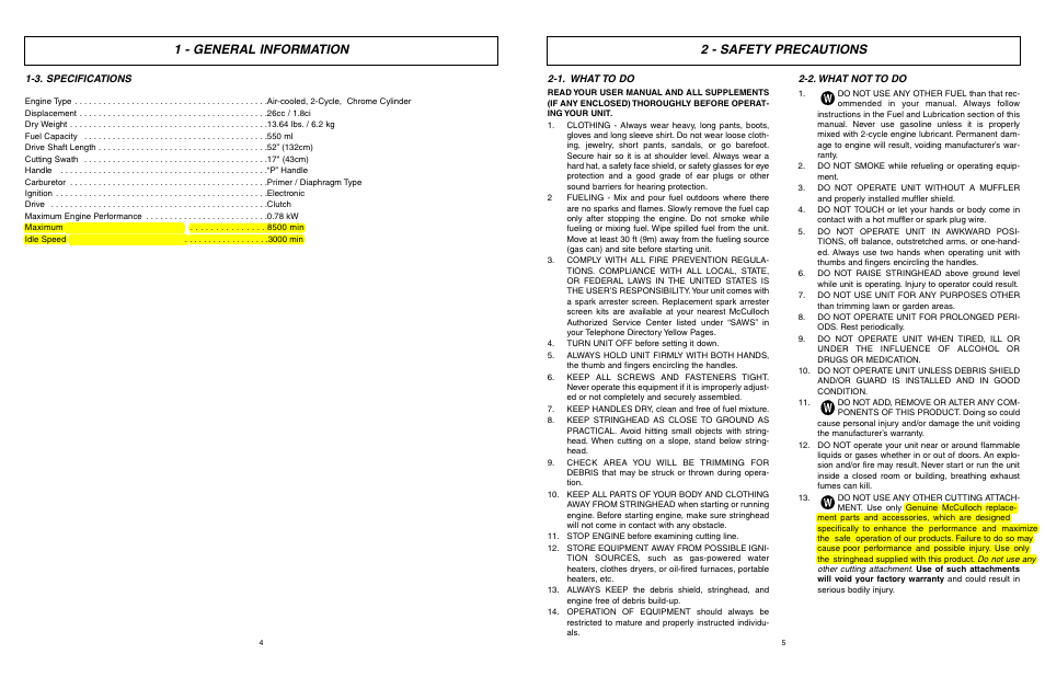 1 - general information, 2 - safety precautions | McCulloch MCT3362VB User Manual | Page 3 / 10