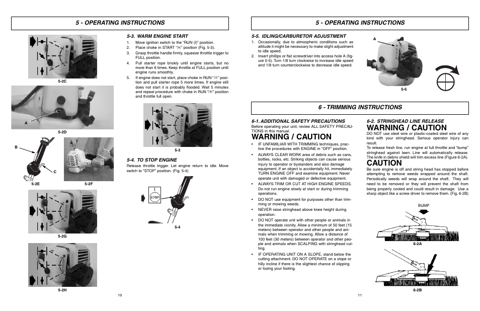 Warning / caution, Caution, 5 - operating instructions | 6 - trimming instructions | McCulloch MCT3362VB User Manual | Page 6 / 10