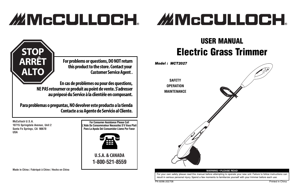 McCulloch MCT2027 User Manual | 22 pages