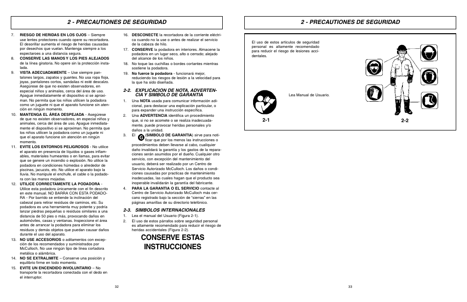 Conserve estas instrucciones, 2 - precautiones de seguridad | McCulloch MCT2027 User Manual | Page 17 / 22