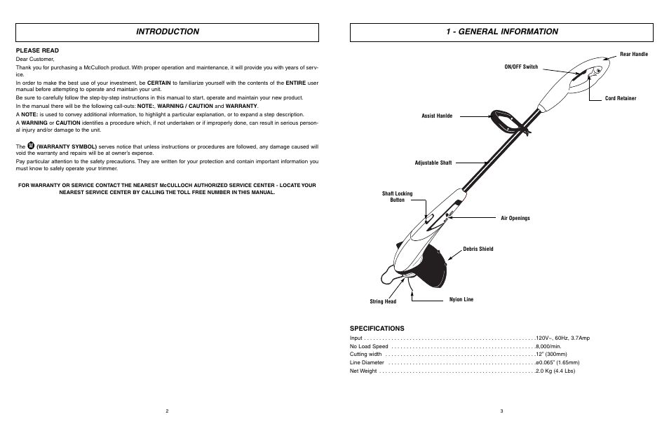 Introduction 1 - general information | McCulloch MCT2027 User Manual | Page 2 / 22