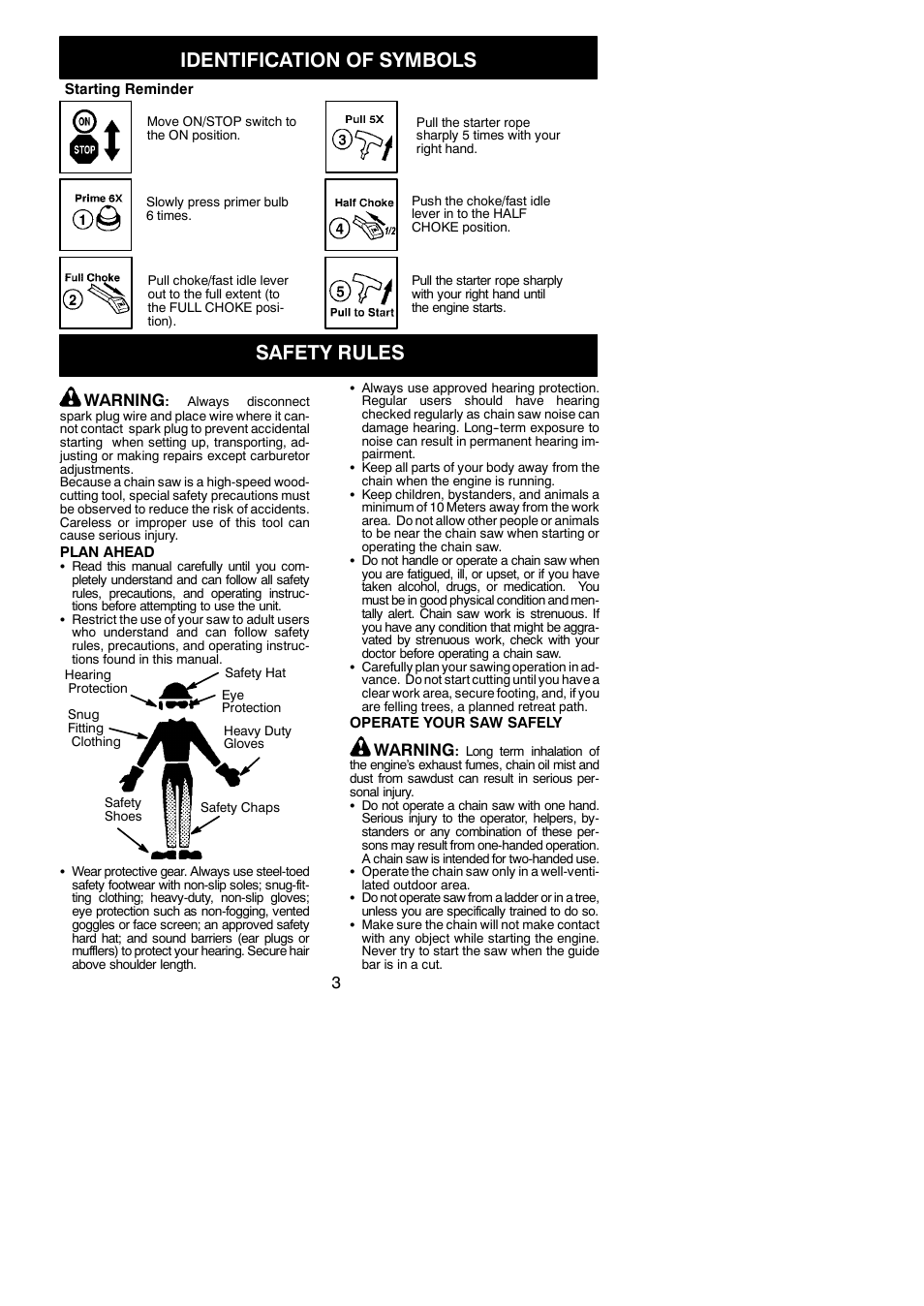 Identification of symbols, Safety rules, Warning | McCulloch MAC 316 XT User Manual | Page 3 / 15