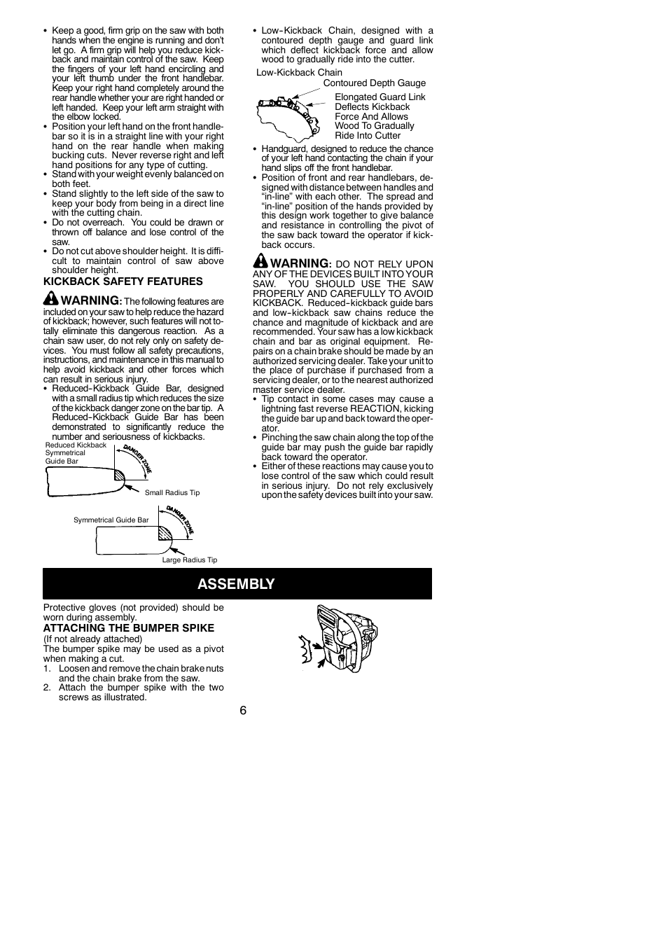 Assembly, Warning | McCulloch MAC 316 XT User Manual | Page 6 / 15