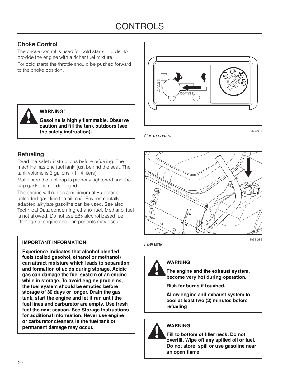 Choke control, Refueling, Controls | McCulloch 966564001 User Manual | Page 20 / 56