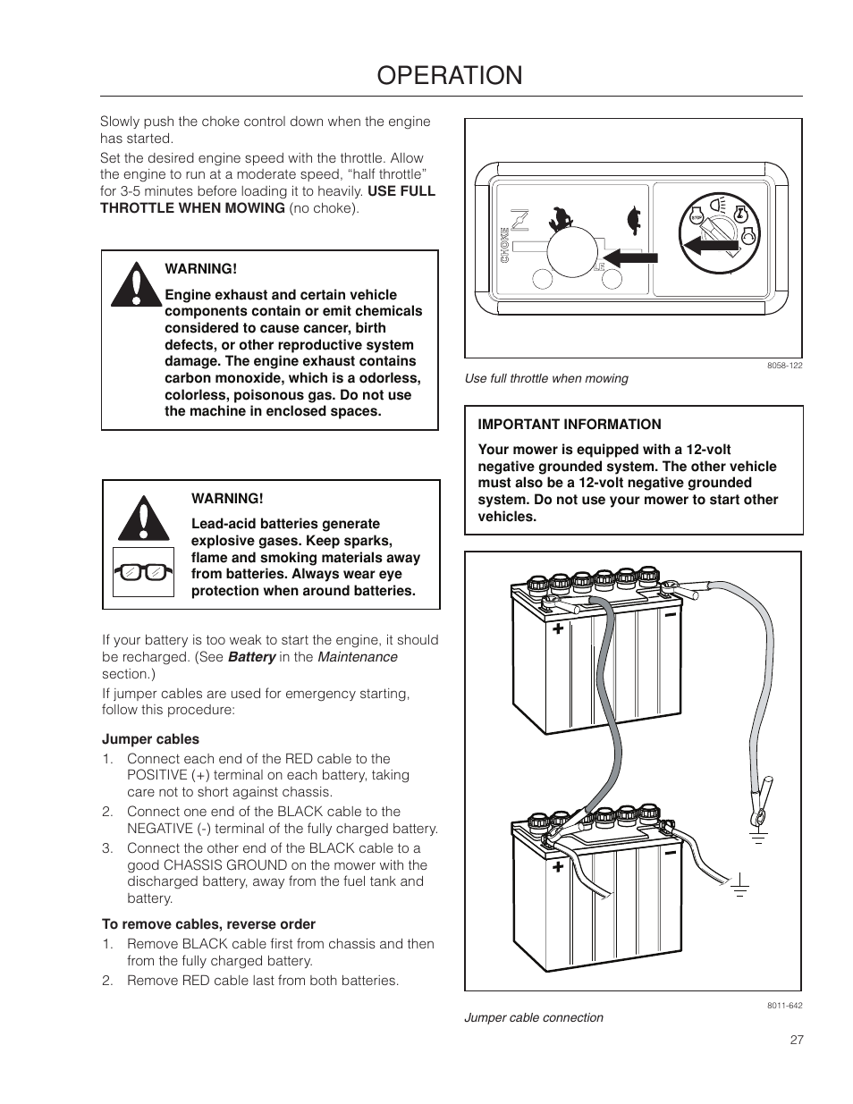 Jumper cables, Operation | McCulloch 966564001 User Manual | Page 27 / 56