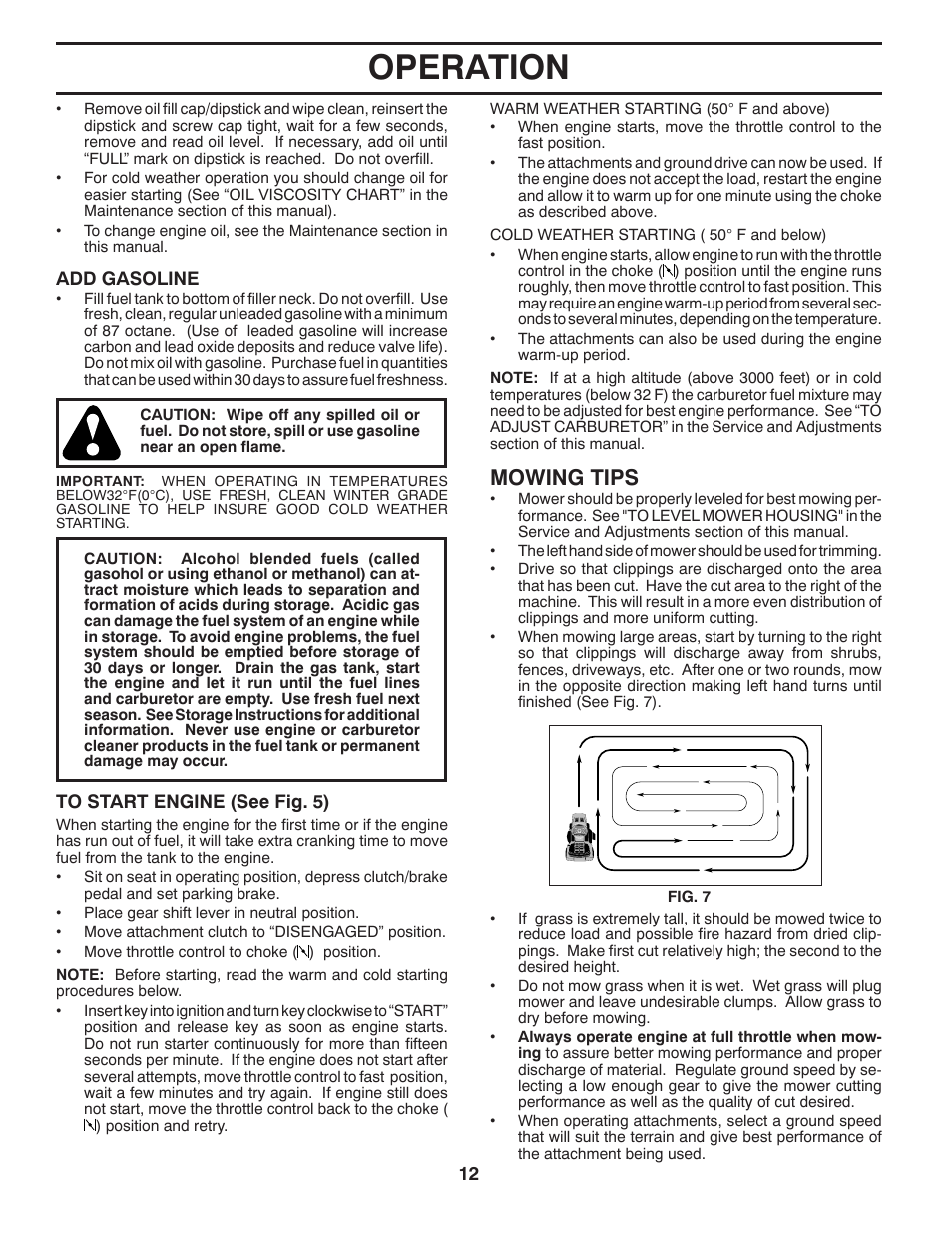Operation, Mowing tips | McCulloch 96011024401 User Manual | Page 12 / 28