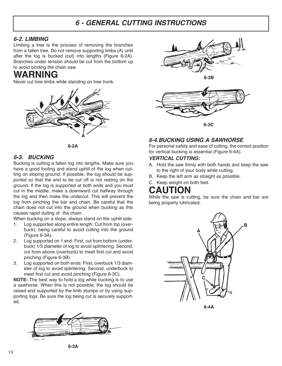 Warning, Caution, 6 - general cutting instructions | McCulloch MS4016PAVCC User Manual | Page 14 / 64