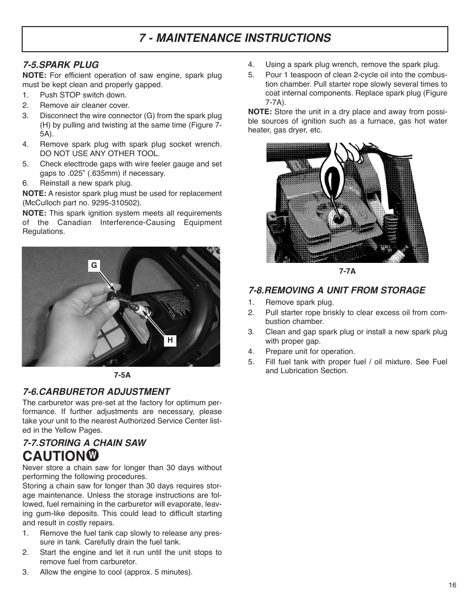 Caution, 7 - maintenance instructions | McCulloch MS4016PAVCC User Manual | Page 17 / 64