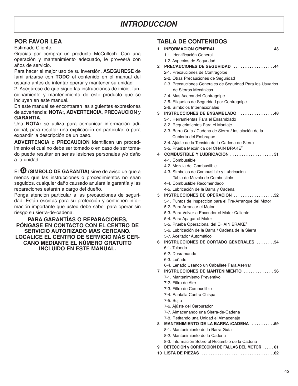 McCulloch MS4016PAVCC User Manual | Page 43 / 64