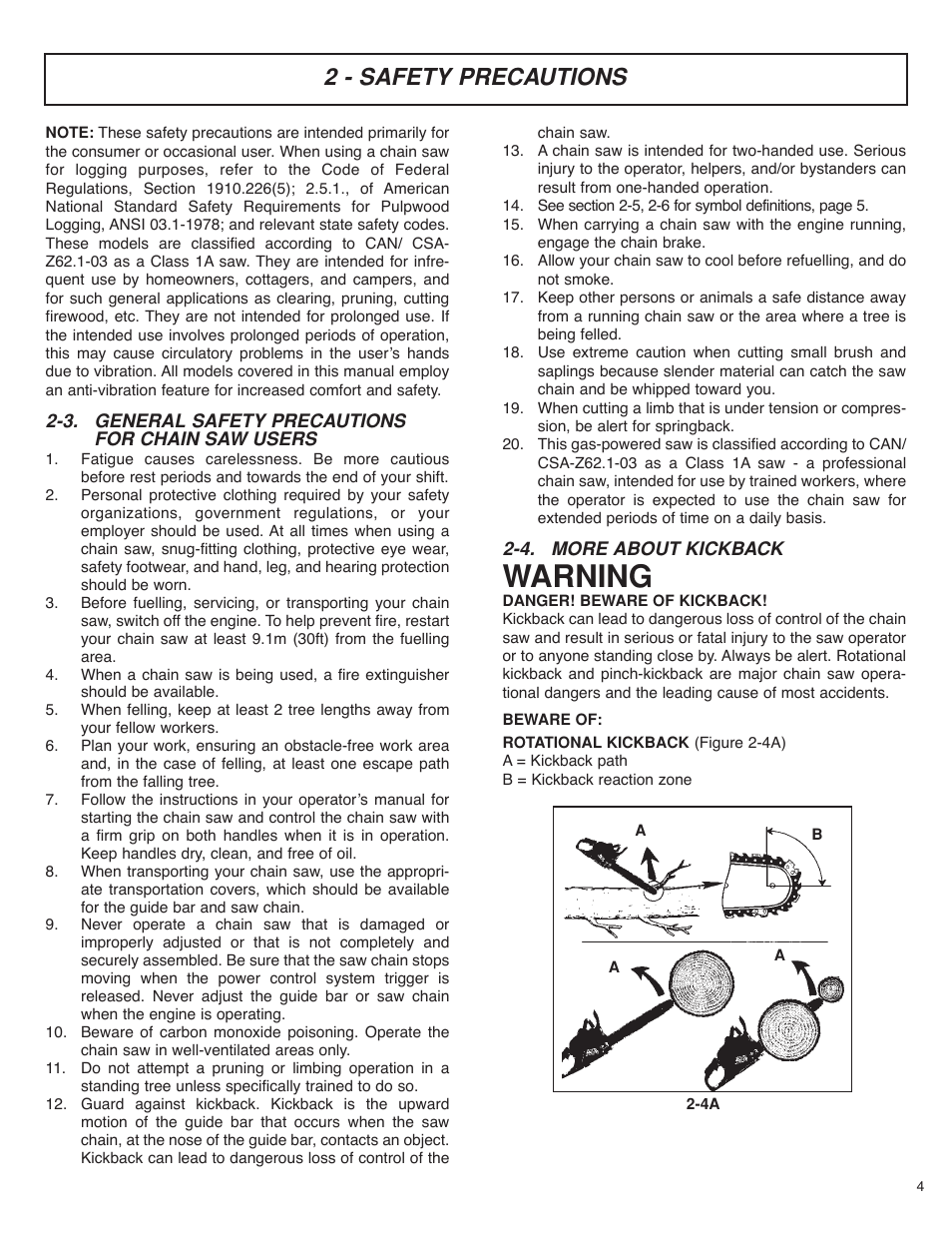 Warning, 2 - safety precautions | McCulloch MS4016PAVCC User Manual | Page 5 / 64