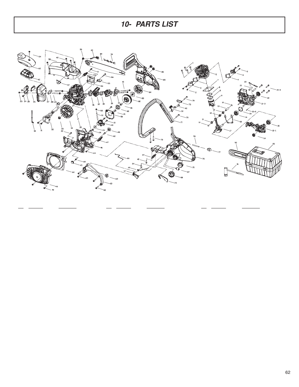 Parts list | McCulloch MS4016PAVCC User Manual | Page 63 / 64