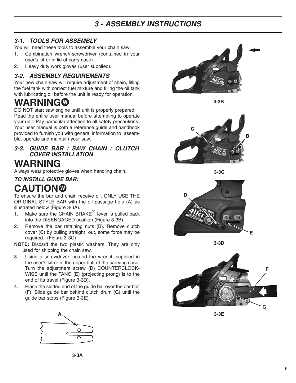 Warning, Caution, 3 - assembly instructions | McCulloch MS4016PAVCC User Manual | Page 7 / 64