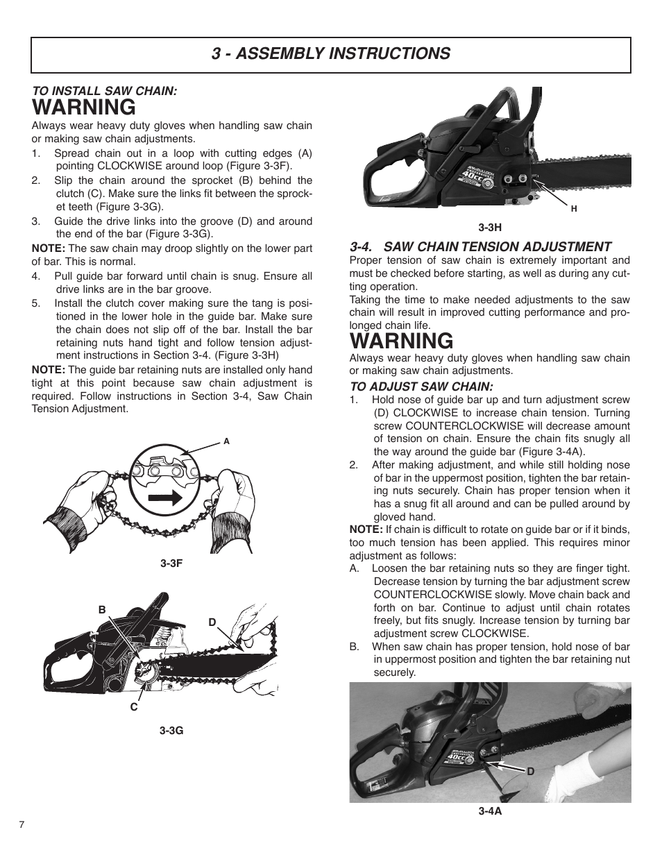 Warning, 3 - assembly instructions | McCulloch MS4016PAVCC User Manual | Page 8 / 64