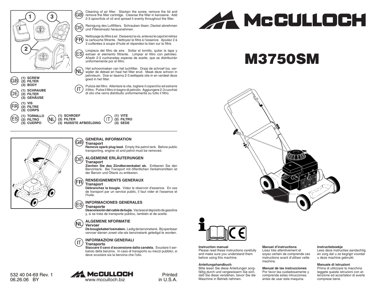 McCulloch M3750SM User Manual | 12 pages
