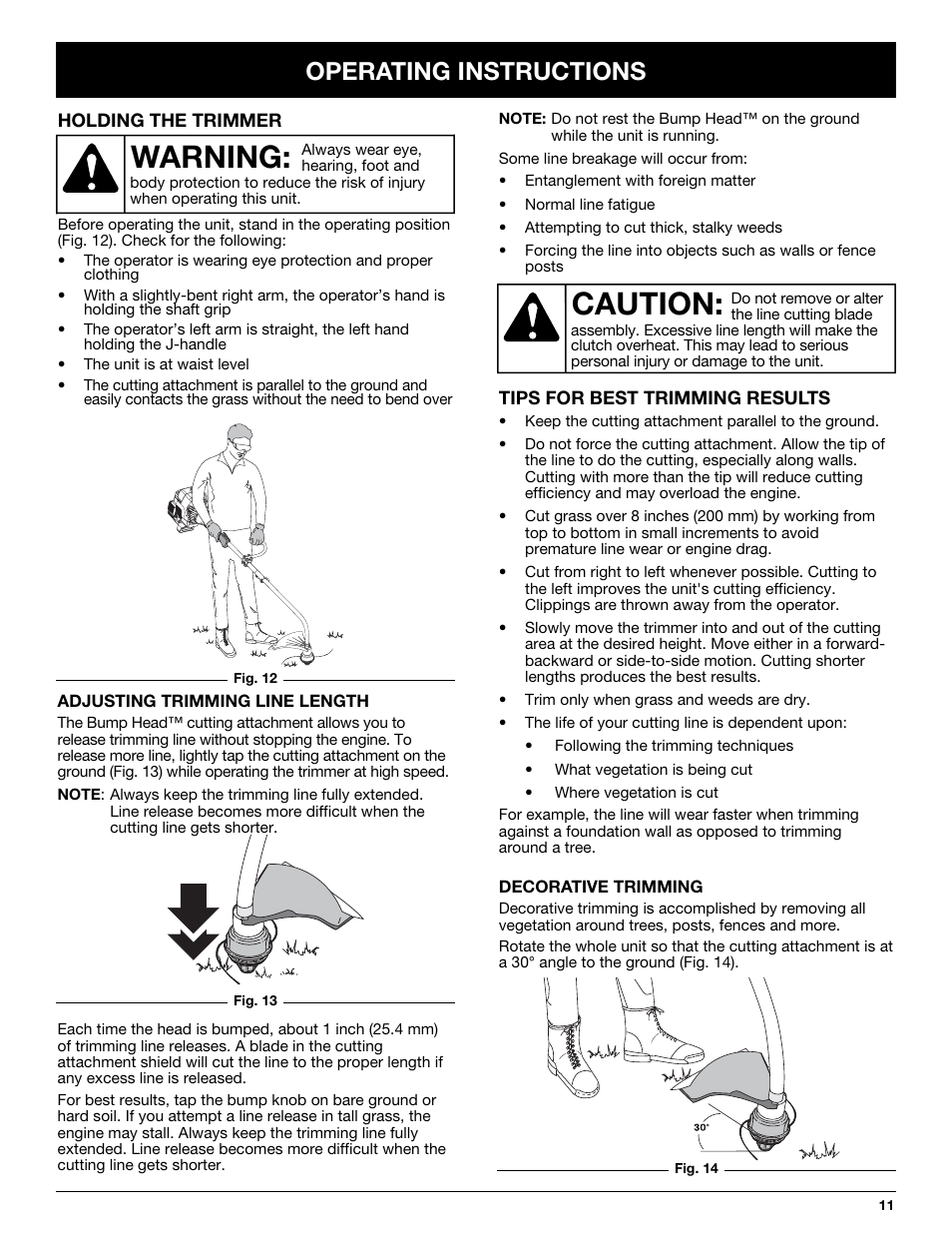 Caution, Warning, Operating instructions | McCulloch MT725 User Manual | Page 11 / 72