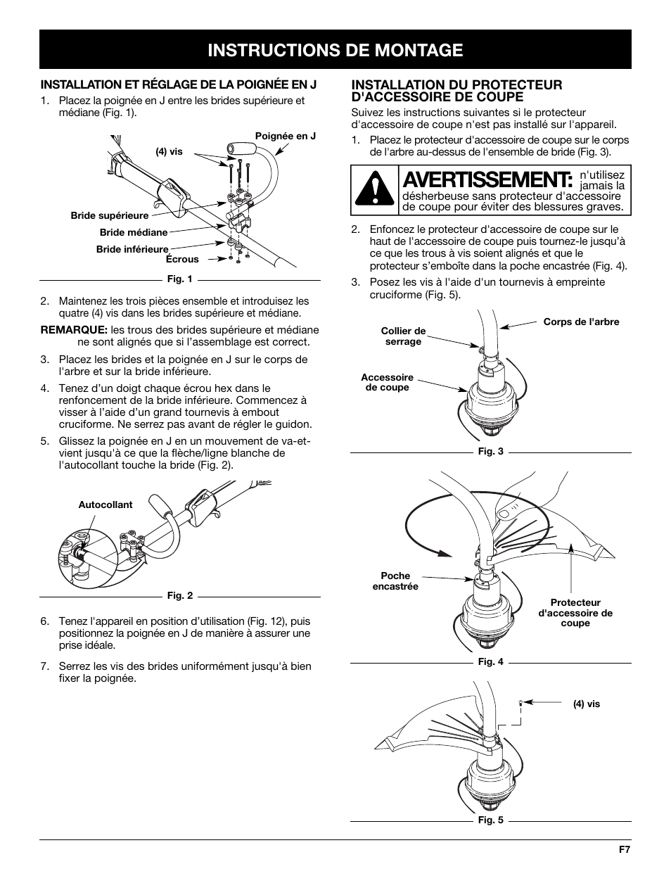 Avertissement, Instructions de montage | McCulloch MT725 User Manual | Page 29 / 72