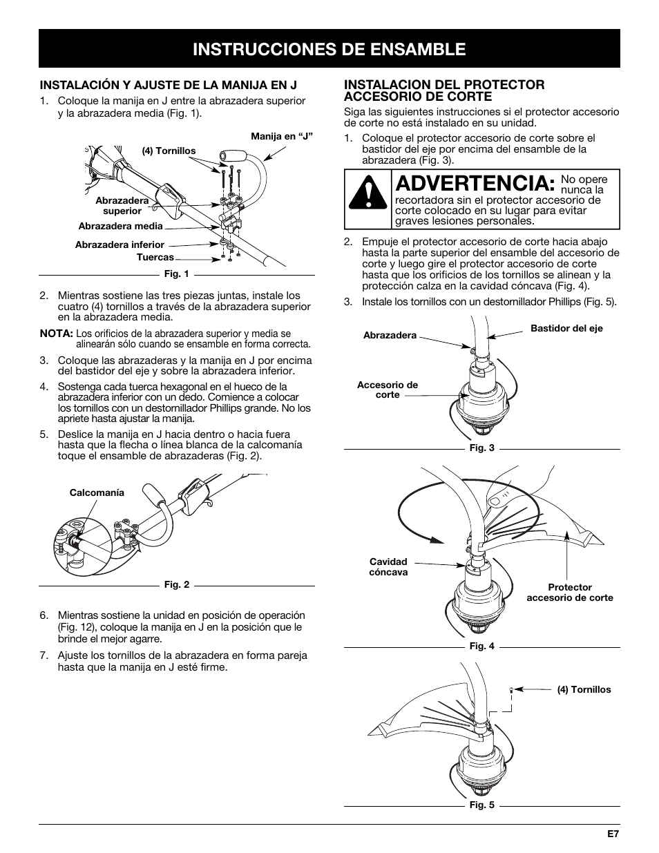 Advertencia, Instrucciones de ensamble | McCulloch MT725 User Manual | Page 51 / 72