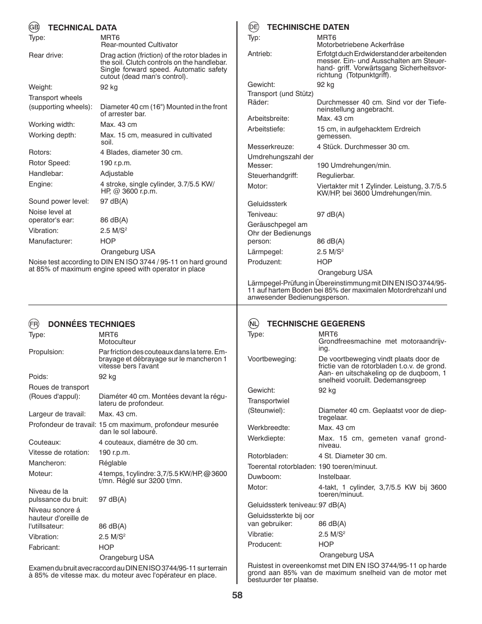 McCulloch MRT6 User Manual | Page 58 / 60