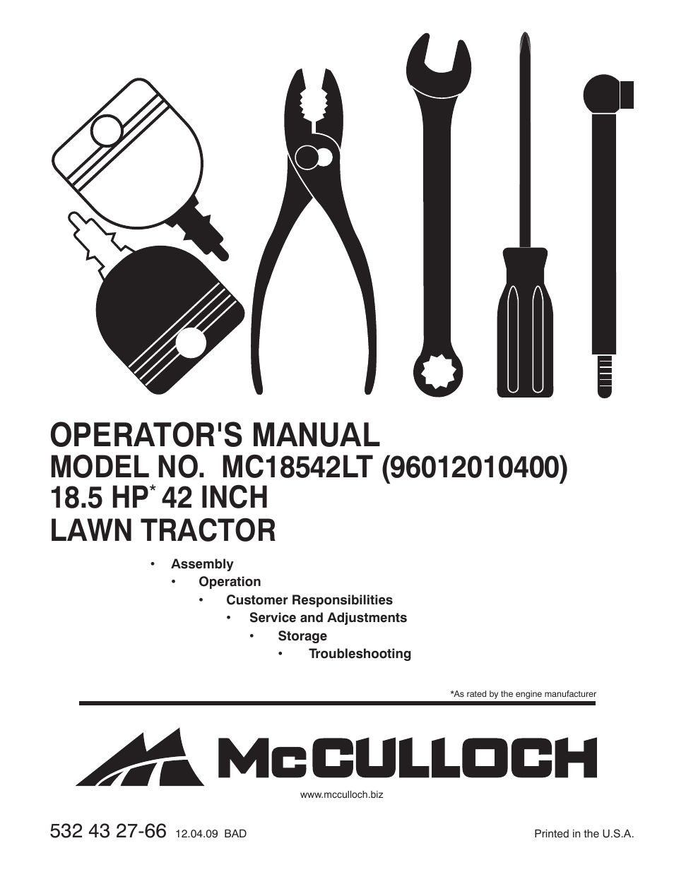 McCulloch MC18542LT User Manual | 28 pages