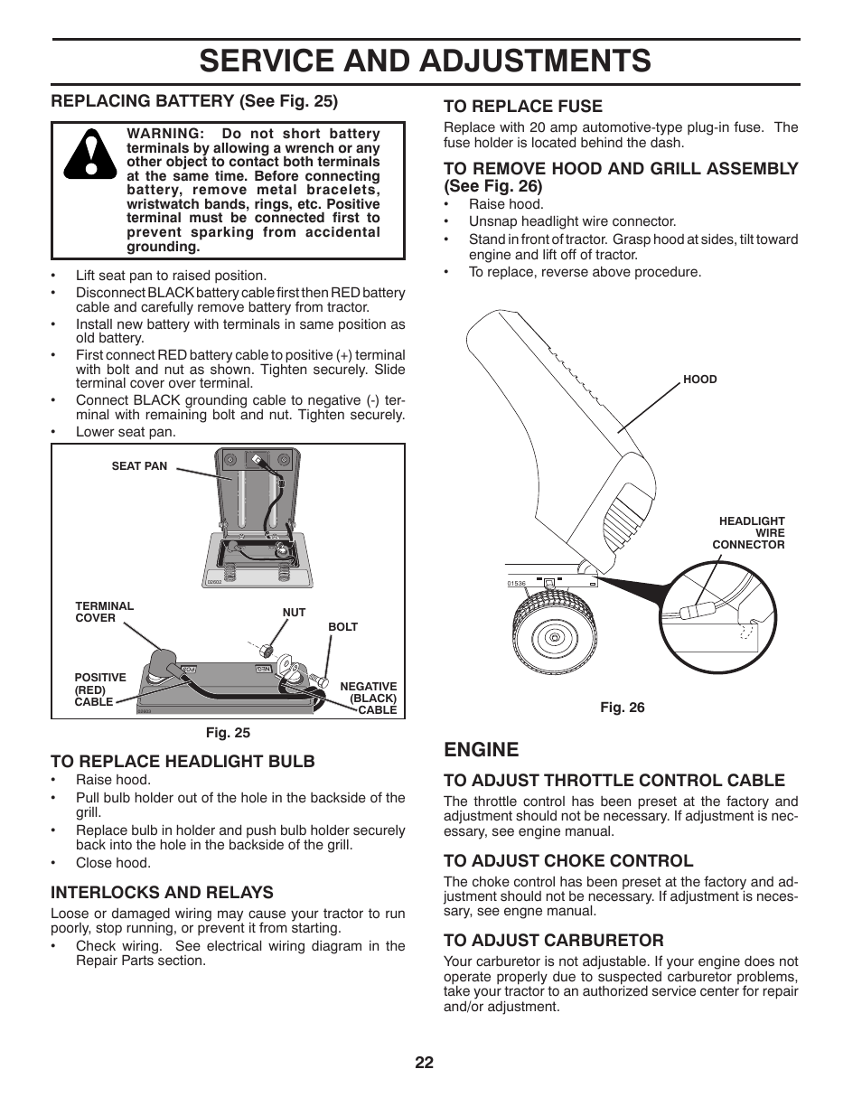 Service and adjustments, Engine | McCulloch MC18542LT User Manual | Page 22 / 28