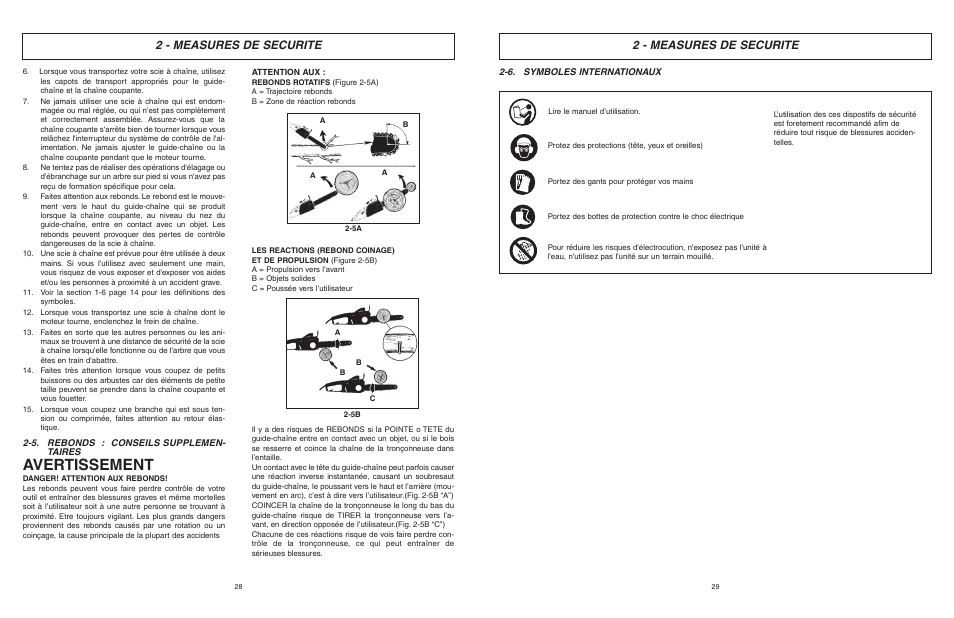 Avertissement, 2 - measures de securite | McCulloch MCC4516FC User Manual | Page 15 / 32
