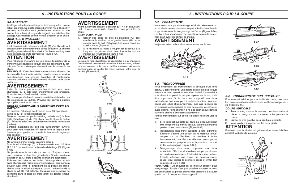 Avertissement, Attention, 5 - instructions pour la coupe | McCulloch MCC4516FC User Manual | Page 19 / 32