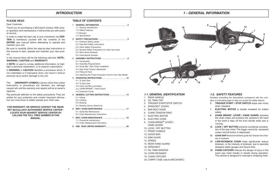 McCulloch MCC4516FC User Manual | Page 2 / 32