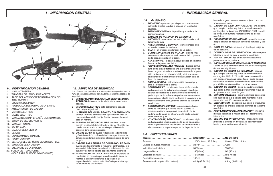 1 - informacion general | McCulloch MCC4516FC User Manual | Page 23 / 32