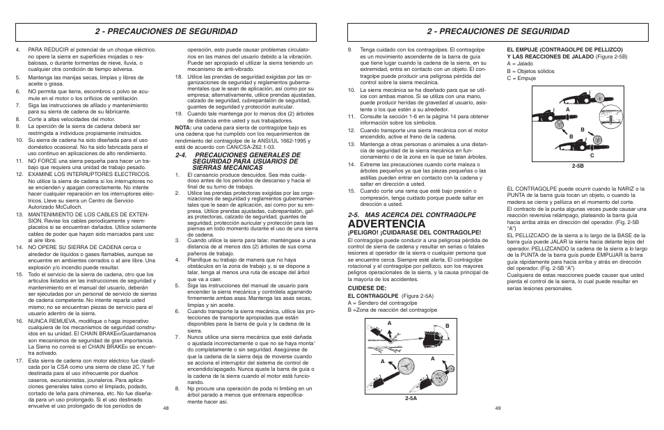 Advertencia, 2 - precauciones de seguridad | McCulloch MCC4516FC User Manual | Page 25 / 32