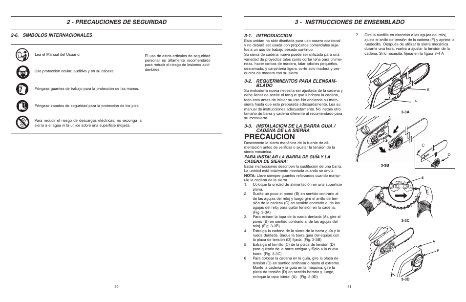 Precaucion, 3 - instrucciones de ensemblado, 2 - precauciones de seguridad | McCulloch MCC4516FC User Manual | Page 26 / 32