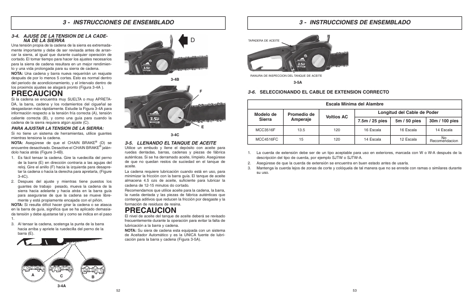 Precaucion, 3 - instrucciones de ensemblado | McCulloch MCC4516FC User Manual | Page 27 / 32
