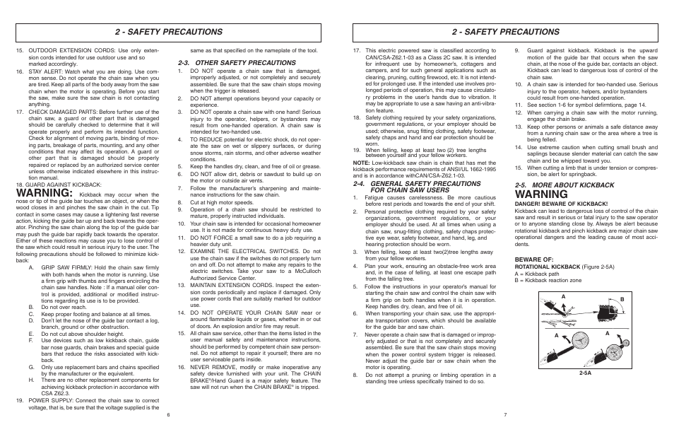 Warning, 2 - safety precautions | McCulloch MCC4516FC User Manual | Page 4 / 32