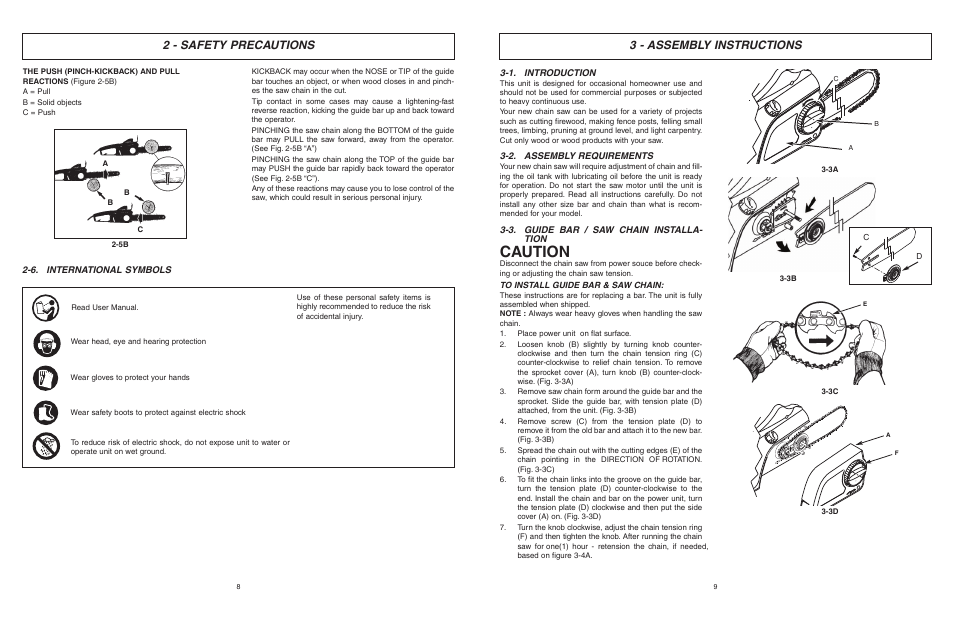 Caution, 3 - assembly instructions, 2 - safety precautions | McCulloch MCC4516FC User Manual | Page 5 / 32