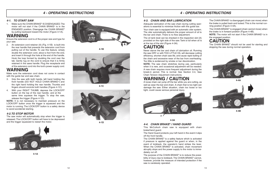 Warning, Caution, Warning / caution | 4 - operating instructions | McCulloch MCC4516FC User Manual | Page 7 / 32