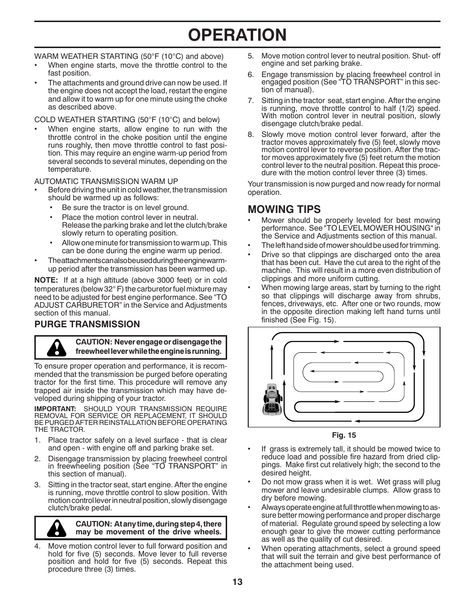 Operation, Mowing tips | McCulloch MC195H42LT User Manual | Page 13 / 28