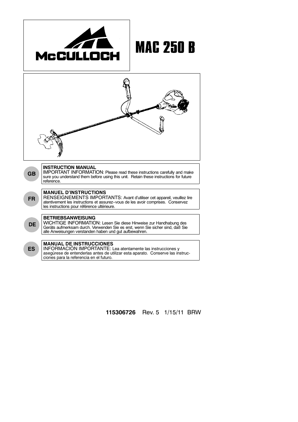 McCulloch MAC 250 B User Manual | 18 pages