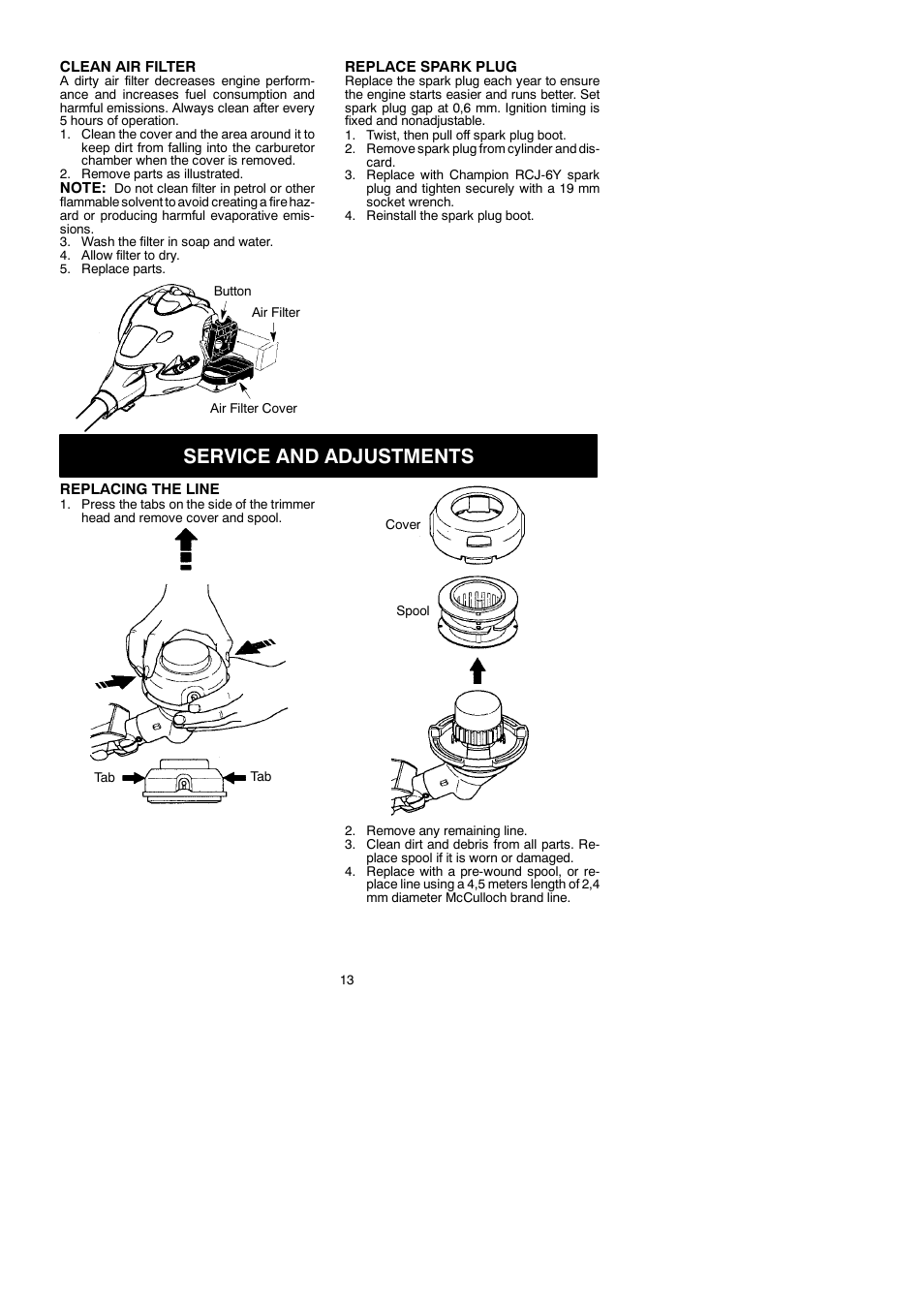 Service and adjustments | McCulloch MAC 250 B User Manual | Page 13 / 18