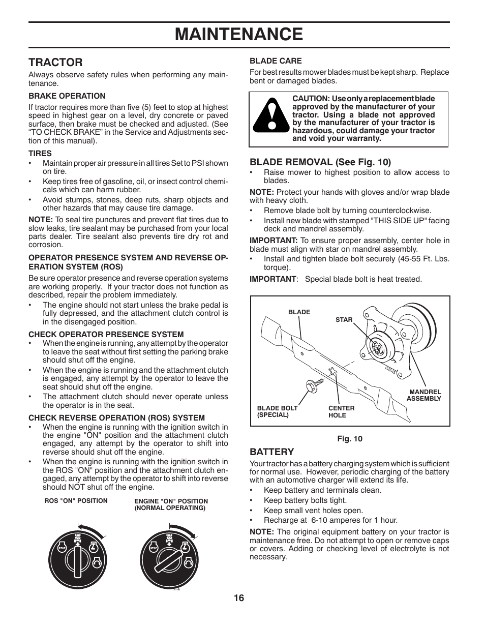 Maintenance, Tractor | McCulloch M19542H User Manual | Page 16 / 32