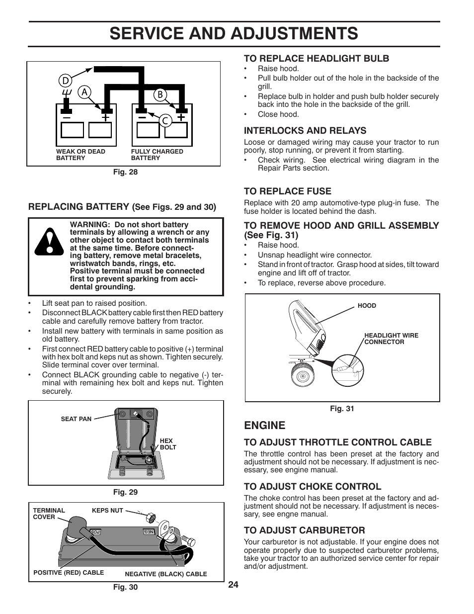 Service and adjustments, Engine | McCulloch M19542H User Manual | Page 24 / 32