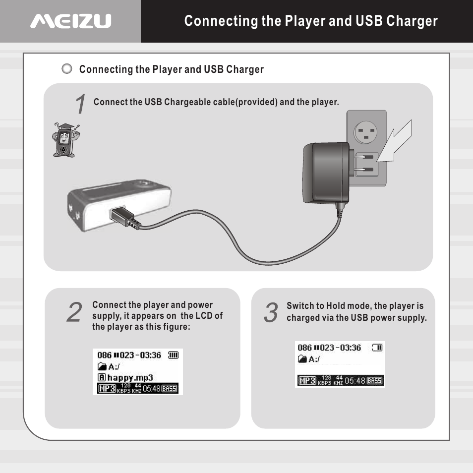 Connecting the player and usb charger | Meizu X6 User Manual | Page 14 / 72