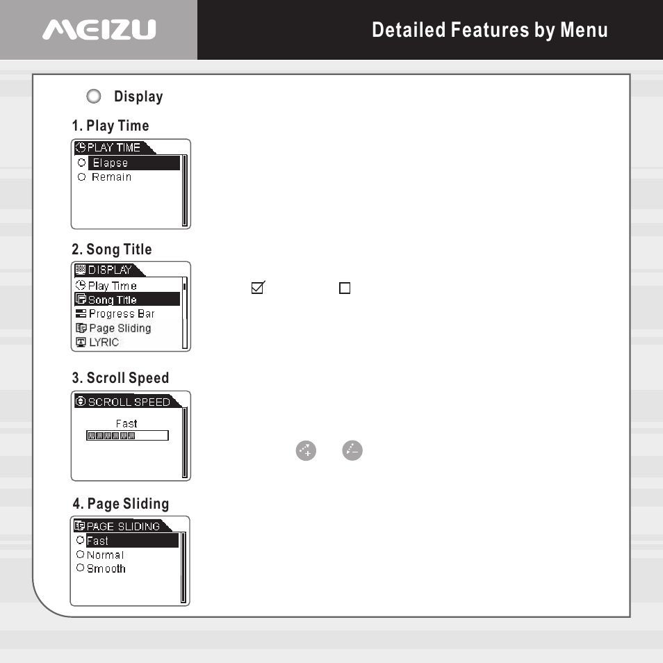 Detailed features by menu | Meizu E5 User Manual | Page 34 / 72